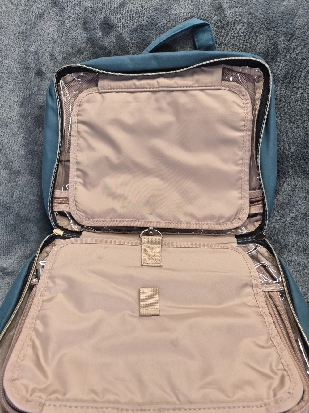 Nishel 4 Sections Travel Bag Cosmetic Organizer with Hook Blue Green Gold Tone
